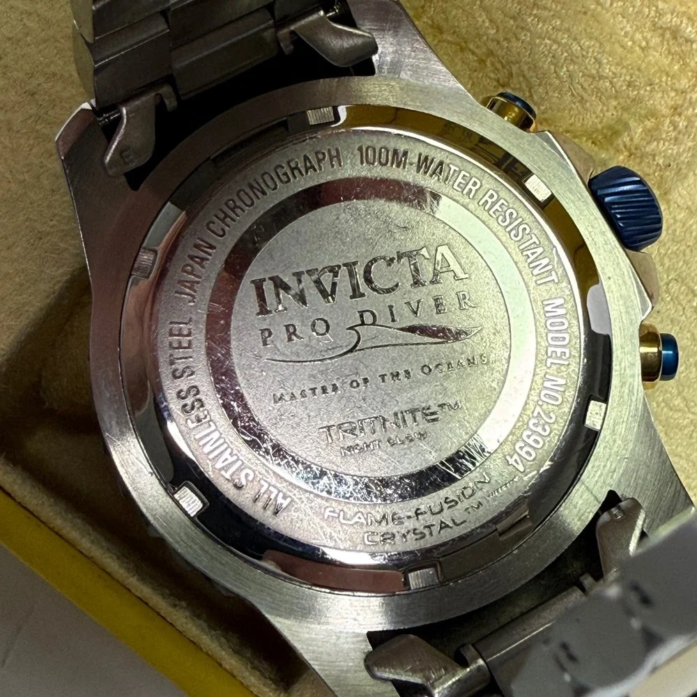 Invicta Pro Diver Quartz 45mm Chronograph Watch Silver Gold Chronograph 23994
